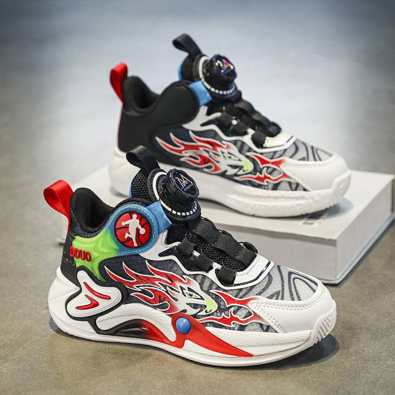 Pyk -button boy sports shoes summer 2024 new children's twist shoes basketball shoes shock reduction anti -slip
