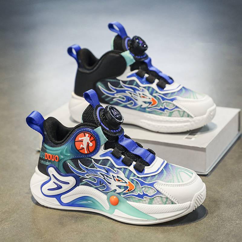 Pyk -button boy sports shoes summer 2024 new children's twist shoes basketball shoes shock reduction anti -slip