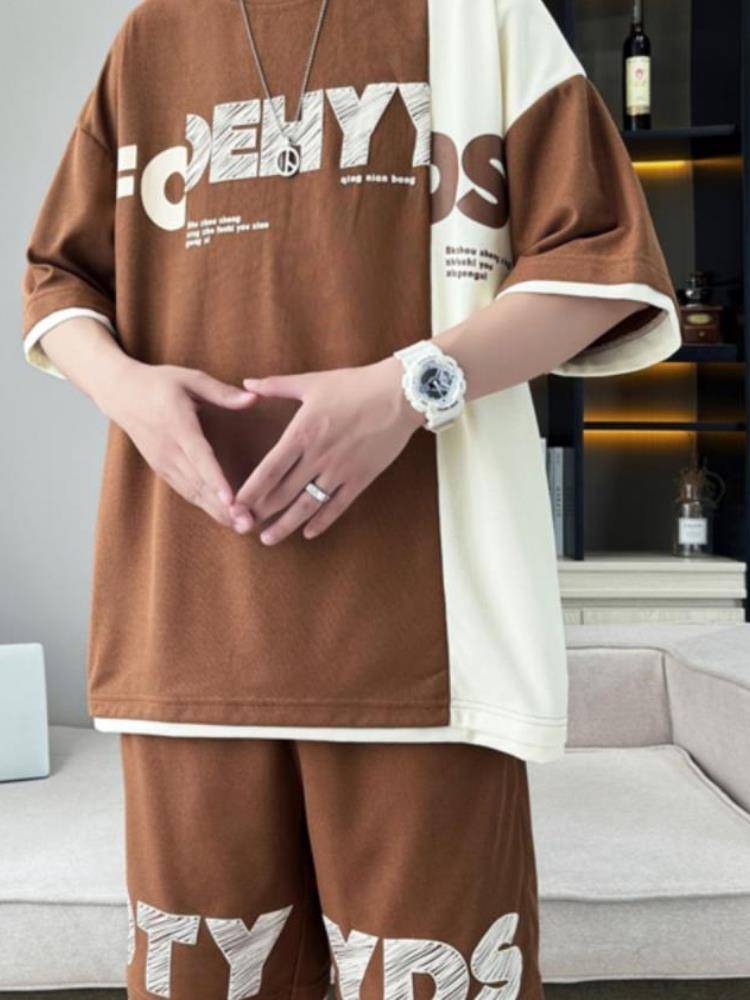 Genuine Peak adapts to summer ice silk teenagers stitching loose leisure sports students basketball uniforms short sleeves