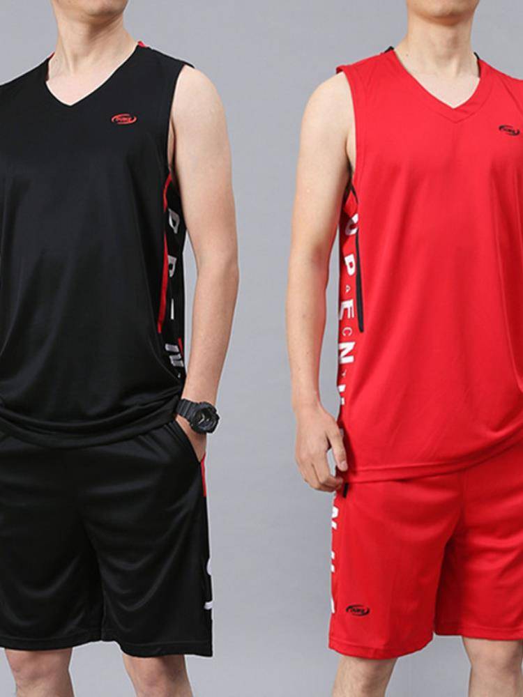 Li Ning Shi with summer basketball uniform sports suit men's pure cotton large -size sleeveless vest shorts, fitness competition running