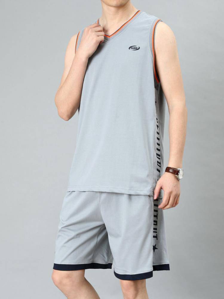 Li Ning Shi with summer basketball uniform sports suit men's pure cotton large -size sleeveless vest shorts, fitness competition running