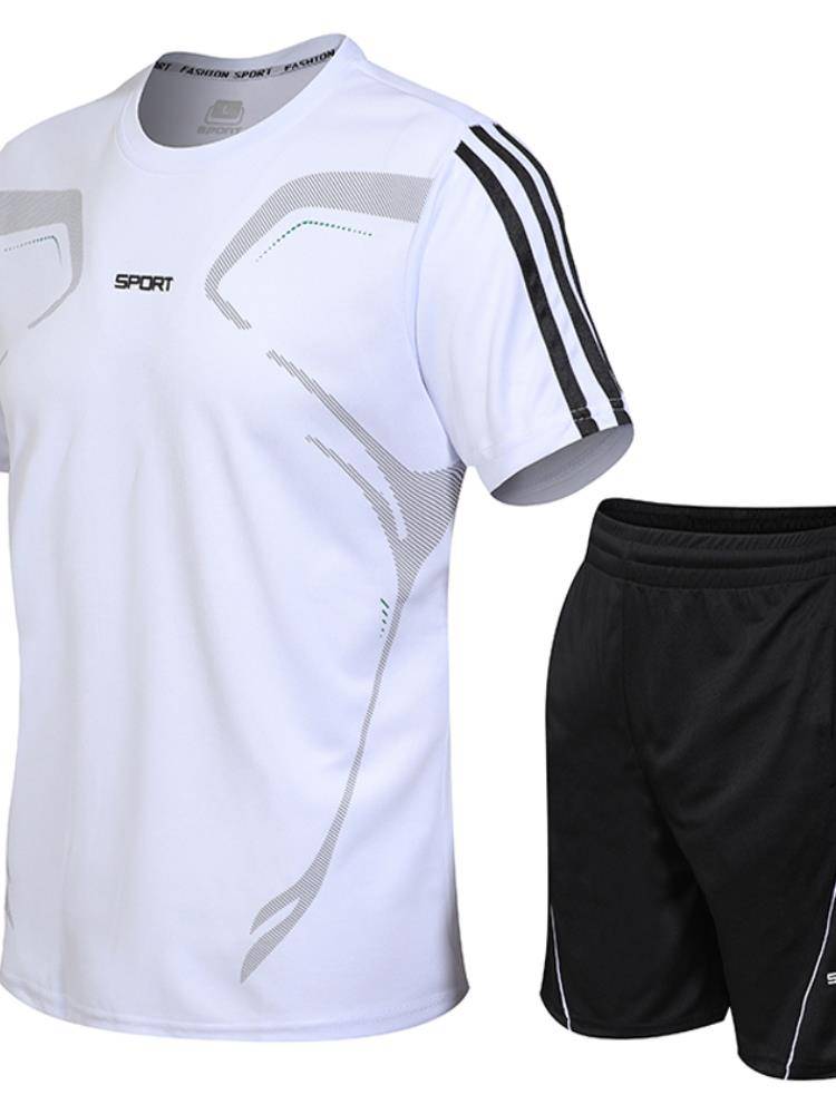 Powder Penguin Sports Two -piece Set Men's Summer Speed Dry Training Training Loose Large Basketball Fitness Short Sleeve