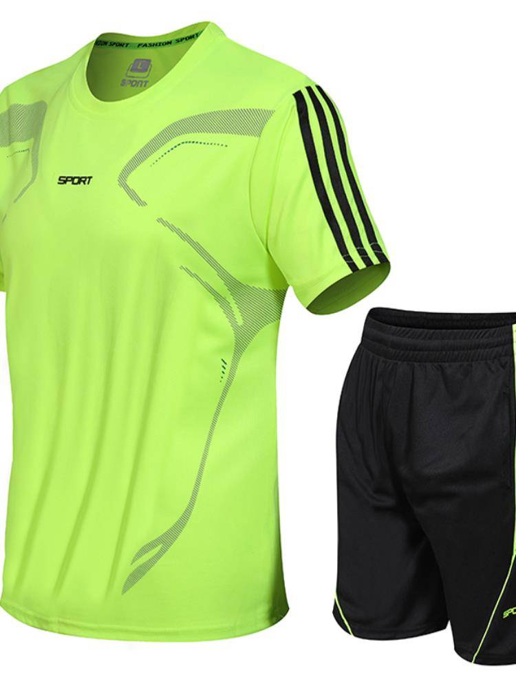 Powder Penguin Sports Two -piece Set Men's Summer Speed Dry Training Training Loose Large Basketball Fitness Short Sleeve