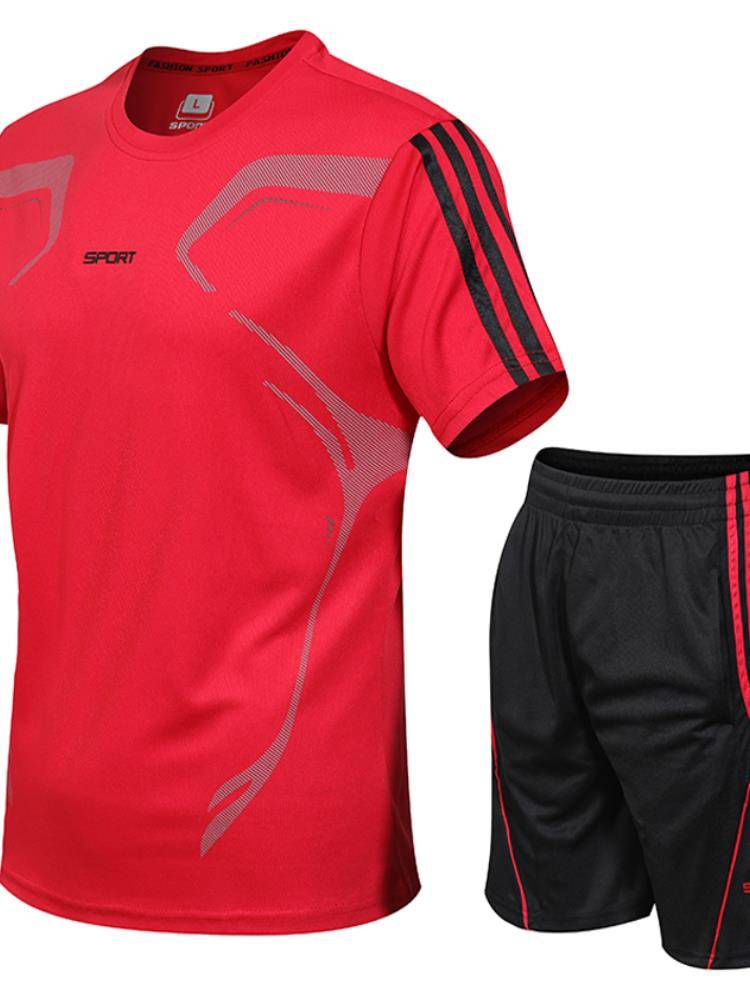 Powder Penguin Sports Two -piece Set Men's Summer Speed Dry Training Training Loose Large Basketball Fitness Short Sleeve