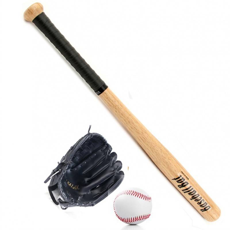 A four -piece set of oak with black and baseball