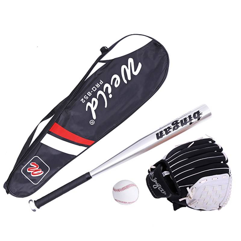 Silver baseball bat+black and white glove+2 ball+bag