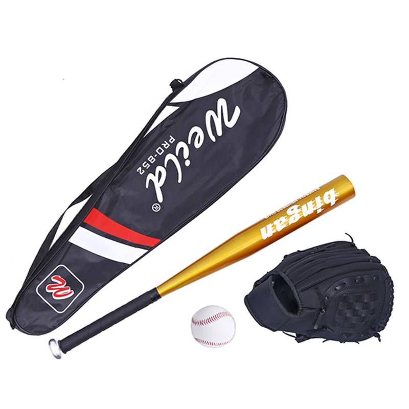 Golden baseball stick+black glove+2 ball+bag