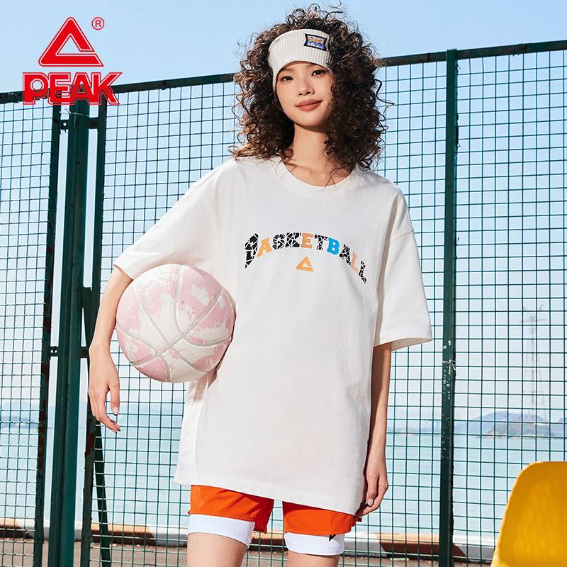 Peak short -sleeved basketball series T -shirt men's summer 2023 new loose national tide white top female couple