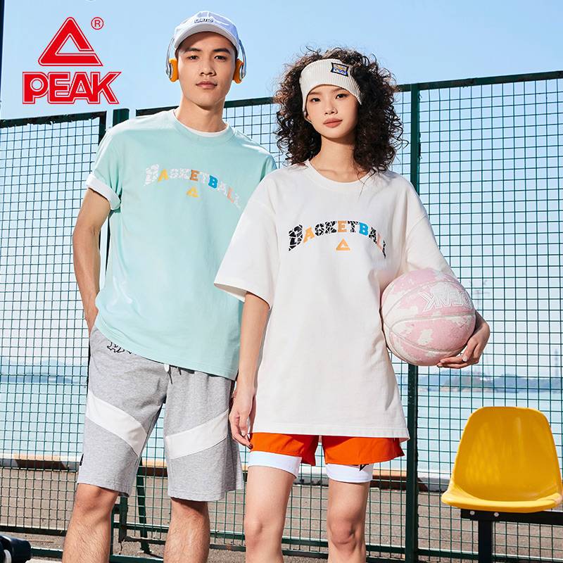 Peak short -sleeved basketball series T -shirt men's summer 2023 new loose national tide white top female couple