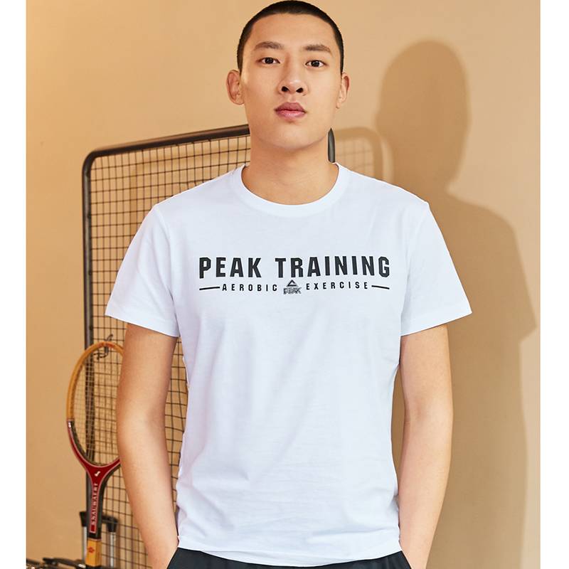 Peak men's T -shirt 2024 Summer new cotton short -sleeved round neck loose and breathable T fashion letters printed bottom shirt