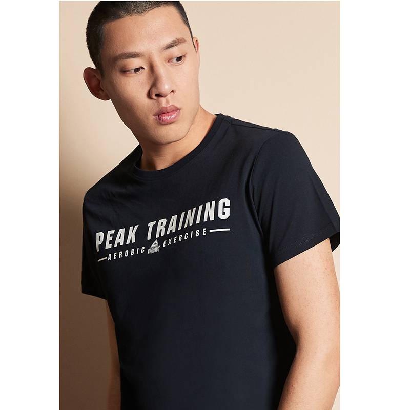 Peak men's T -shirt 2024 Summer new cotton short -sleeved round neck loose and breathable T fashion letters printed bottom shirt