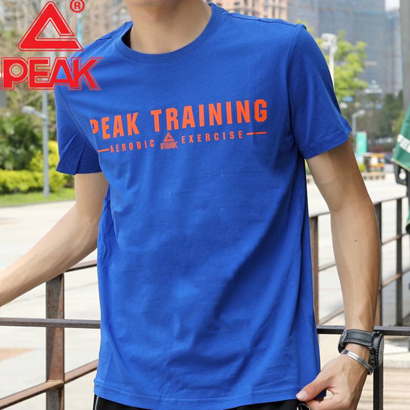 Peak men's T -shirt 2024 Summer new cotton short -sleeved round neck loose and breathable T fashion letters printed bottom shirt