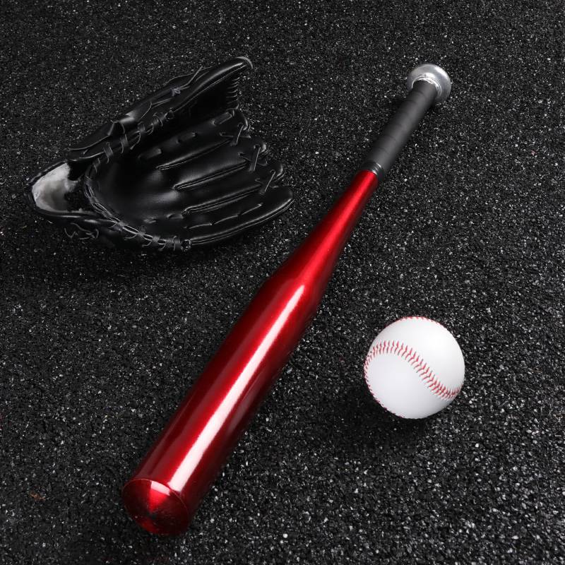 Red baseball bat (black glove+ball)
