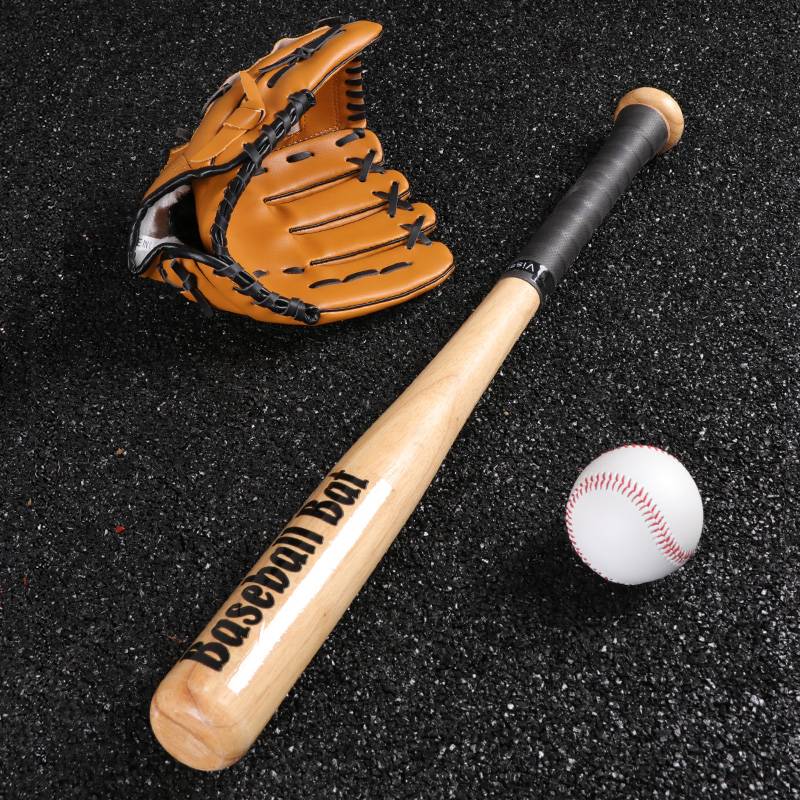 Solid wood baseball stick (brown glove+ball)