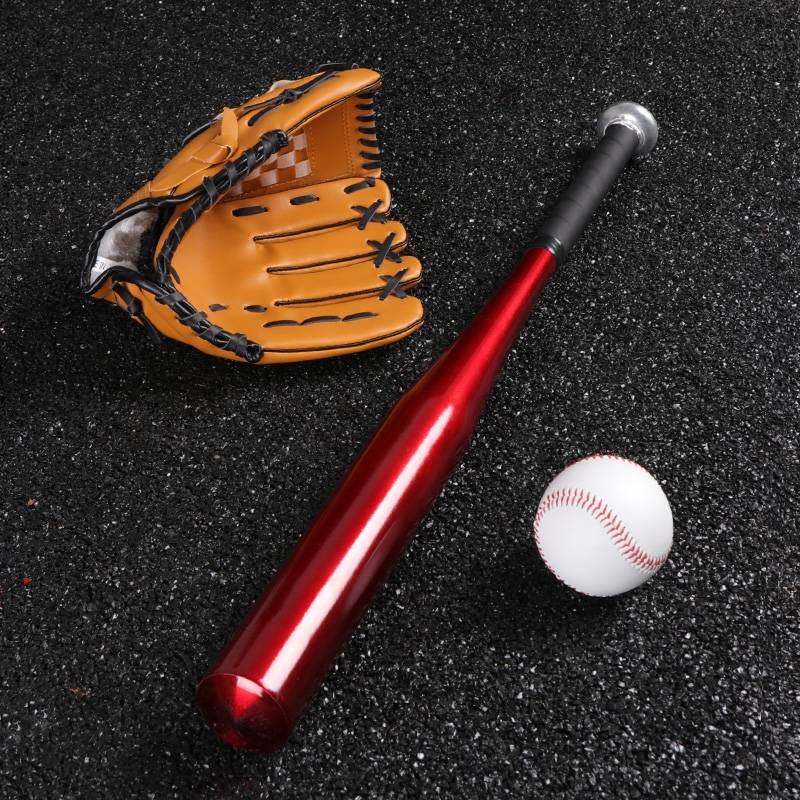 Red baseball bat (brown glove+ball)