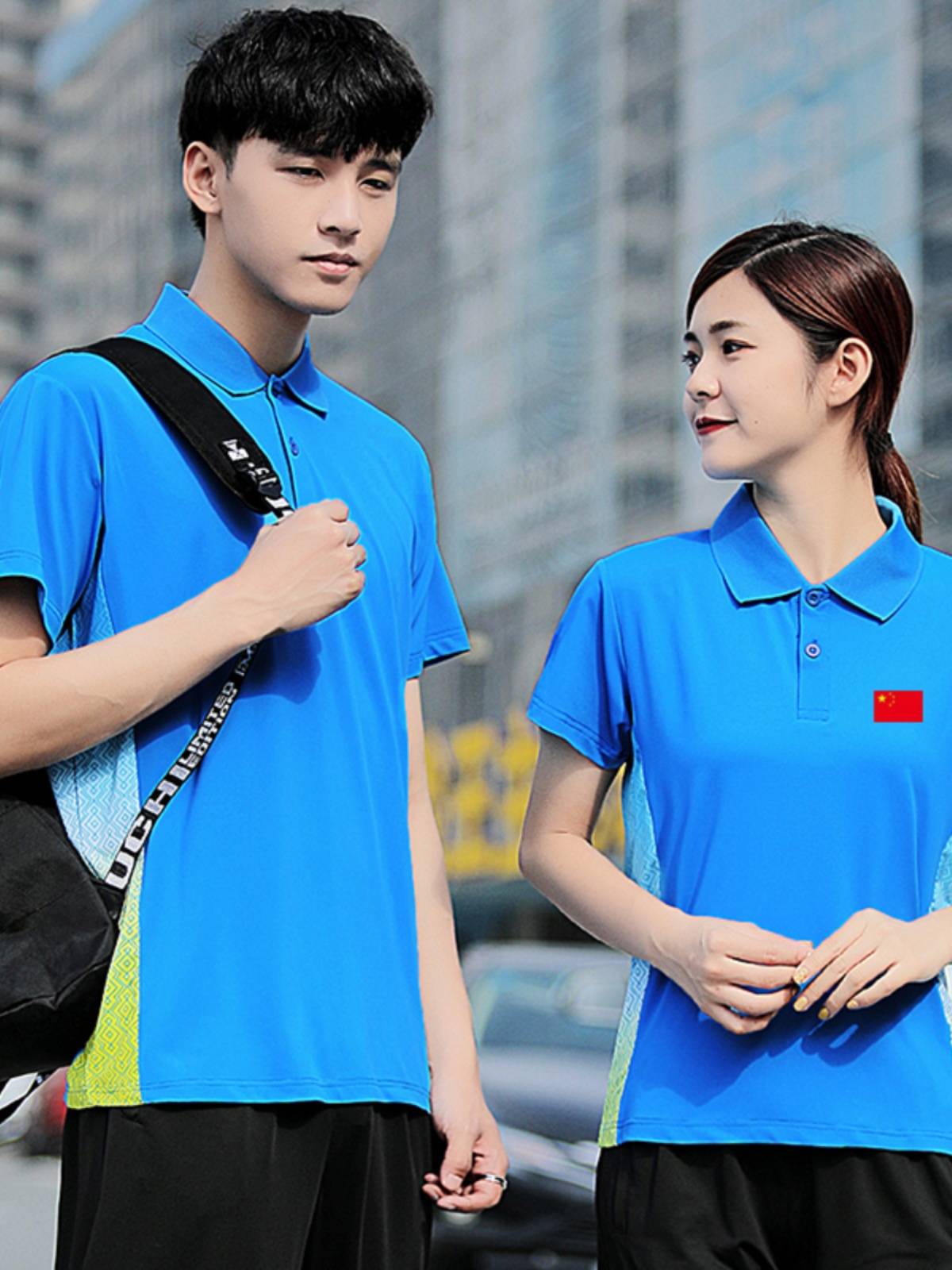 Powder Penguin Summer Chinese Team Sports Short -sleeved T -shirt Couple Fitness Polo Shirt Female Training Male Badminton Clothing