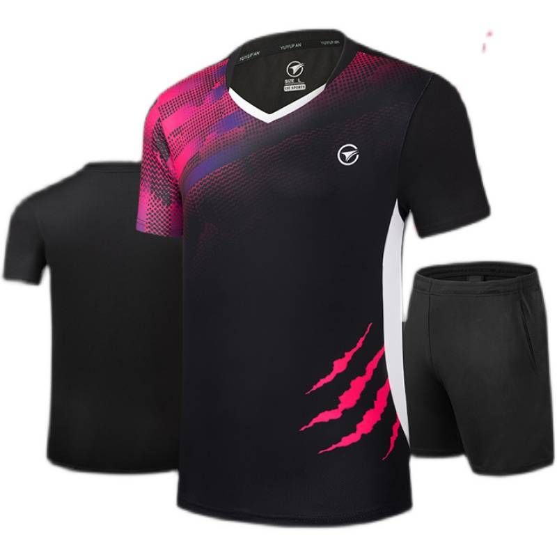 Peak's new badminton uniform men's and women's fast drying sporting kit group purchase short -sleeved table tennis clothing V -neck tennis