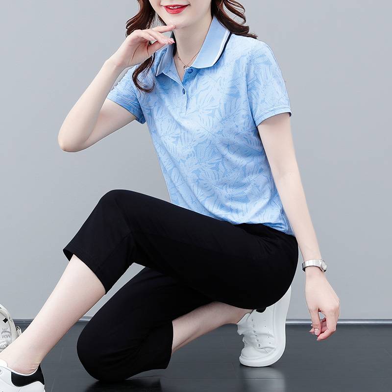 Peak's official genuine brand ice silk sports suit female summer casual POLO shirt short -sleeved cropped trousers run speed