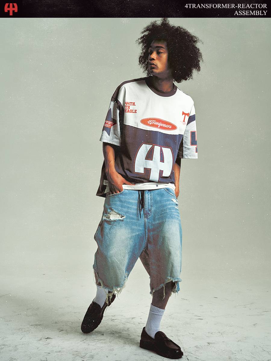 4TRA 24SS <44> Big logo network eye stitching wool rugby short -sleeved T -shirt
