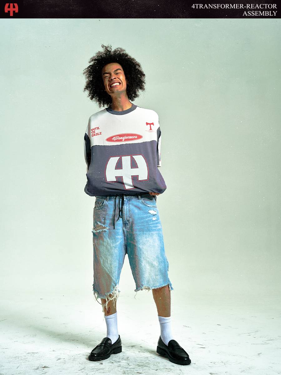 4TRA 24SS <44> Big logo network eye stitching wool rugby short -sleeved T -shirt
