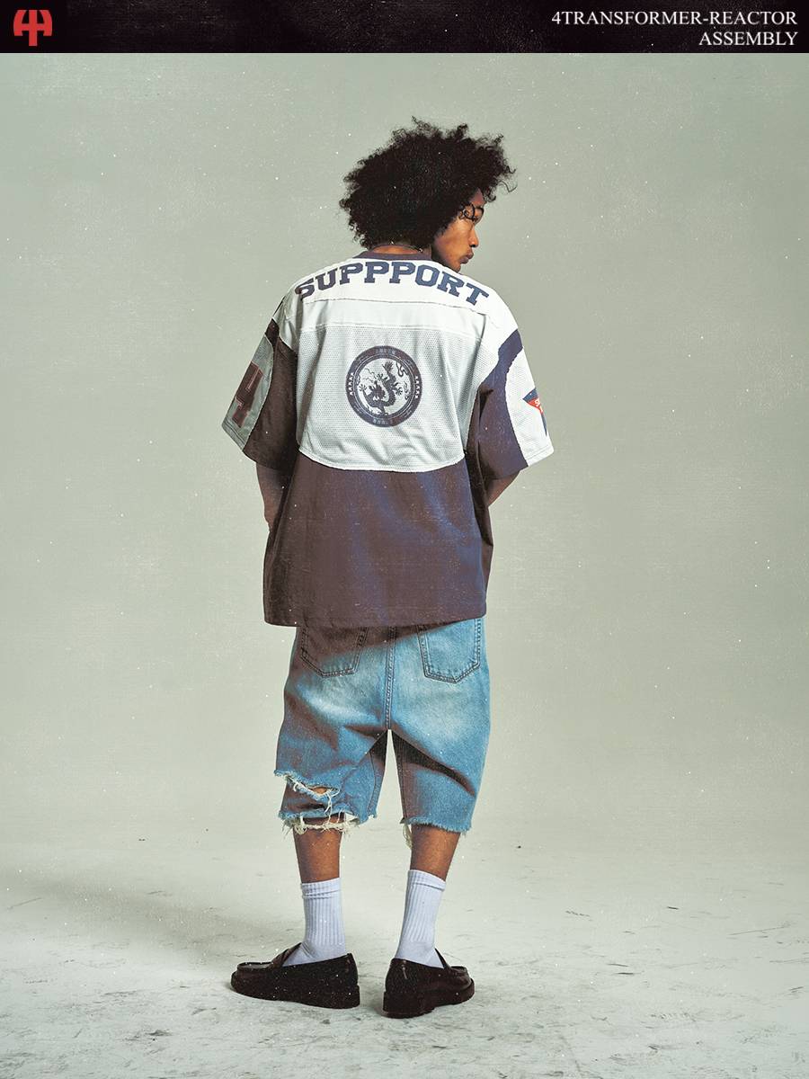 4TRA 24SS <44> Big logo network eye stitching wool rugby short -sleeved T -shirt
