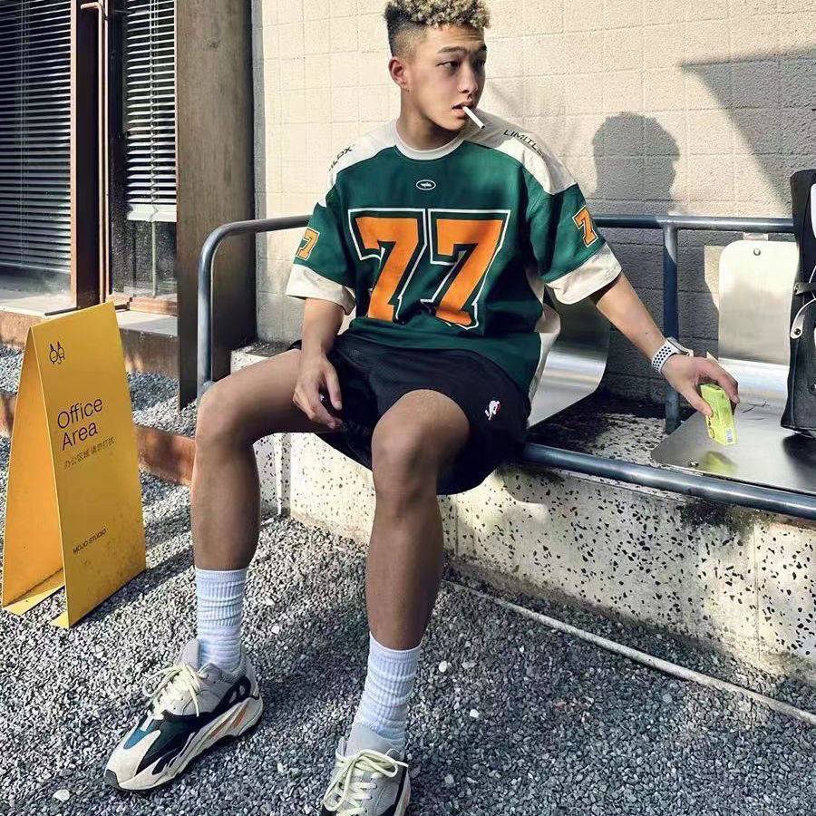 23 77 ice hockey short -sleeved American basketball hip -hop jersey T -shirt retro sports stitching casual rugby uniform