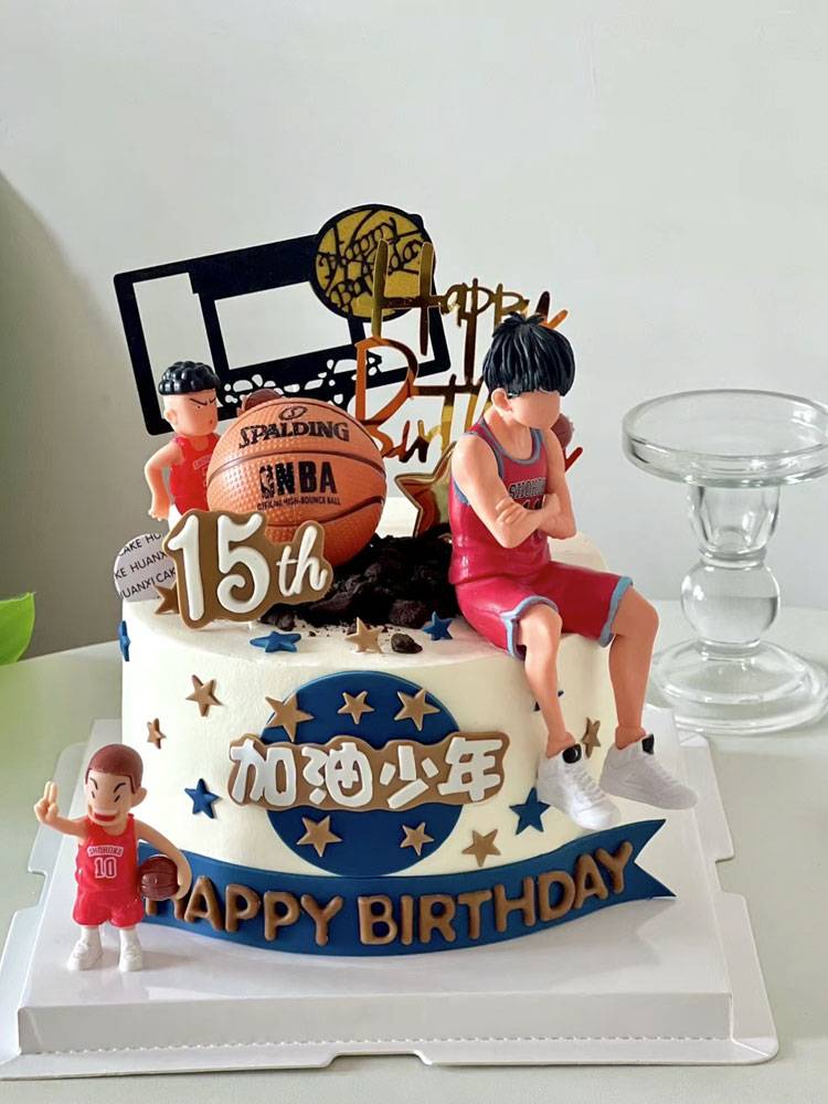 Internet celebrity basketball cake decorative ornament, refueling young dunk small basketball frame sneakers sports birthday plug -in