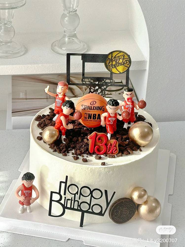Internet celebrity basketball cake decorative ornament, refueling young dunk small basketball frame sneakers sports birthday plug -in