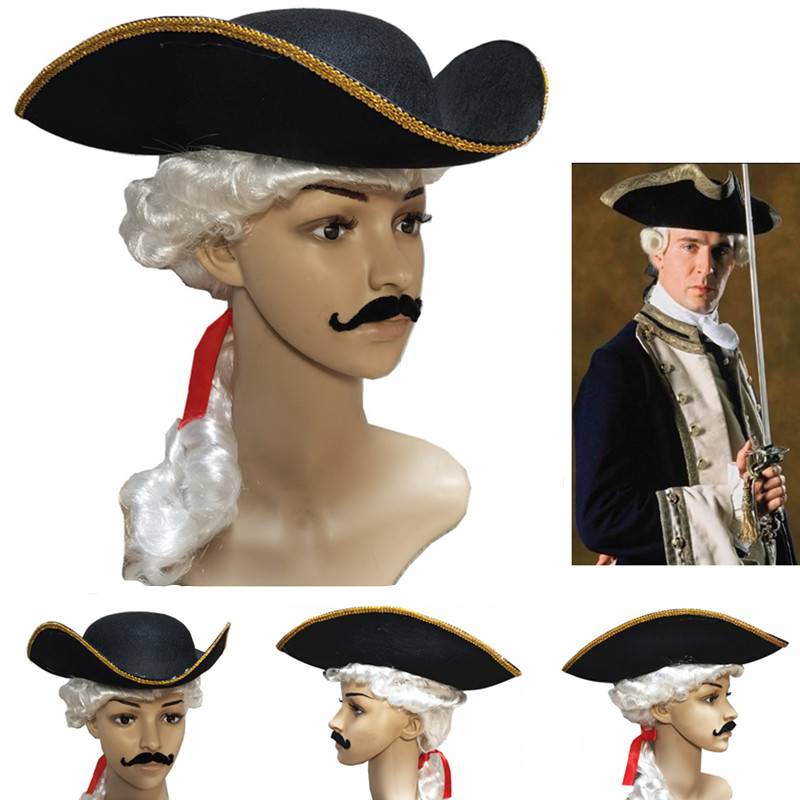 Triangle white wig pirate hat