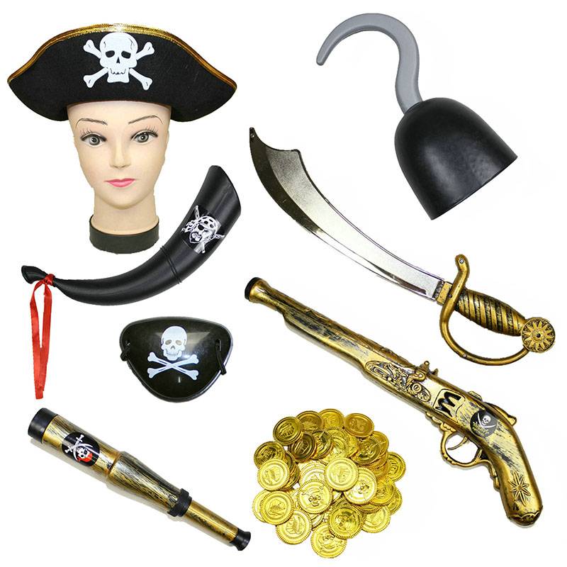 Halloween children's dressing props, pirate gun knife hook telescope, horn horn hat, eye mask Captain Pirate Captain