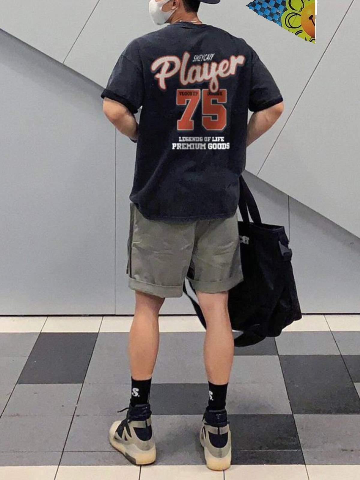 American heavy cotton short -sleeved T -shirt male rugby player 75 digital hip -hop wild street loose trend