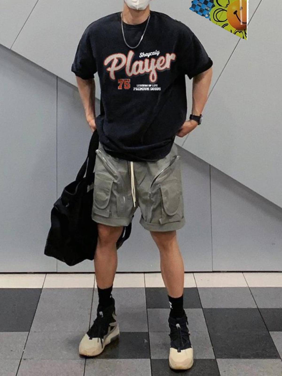 American heavy cotton short -sleeved T -shirt male rugby player 75 digital hip -hop wild street loose trend