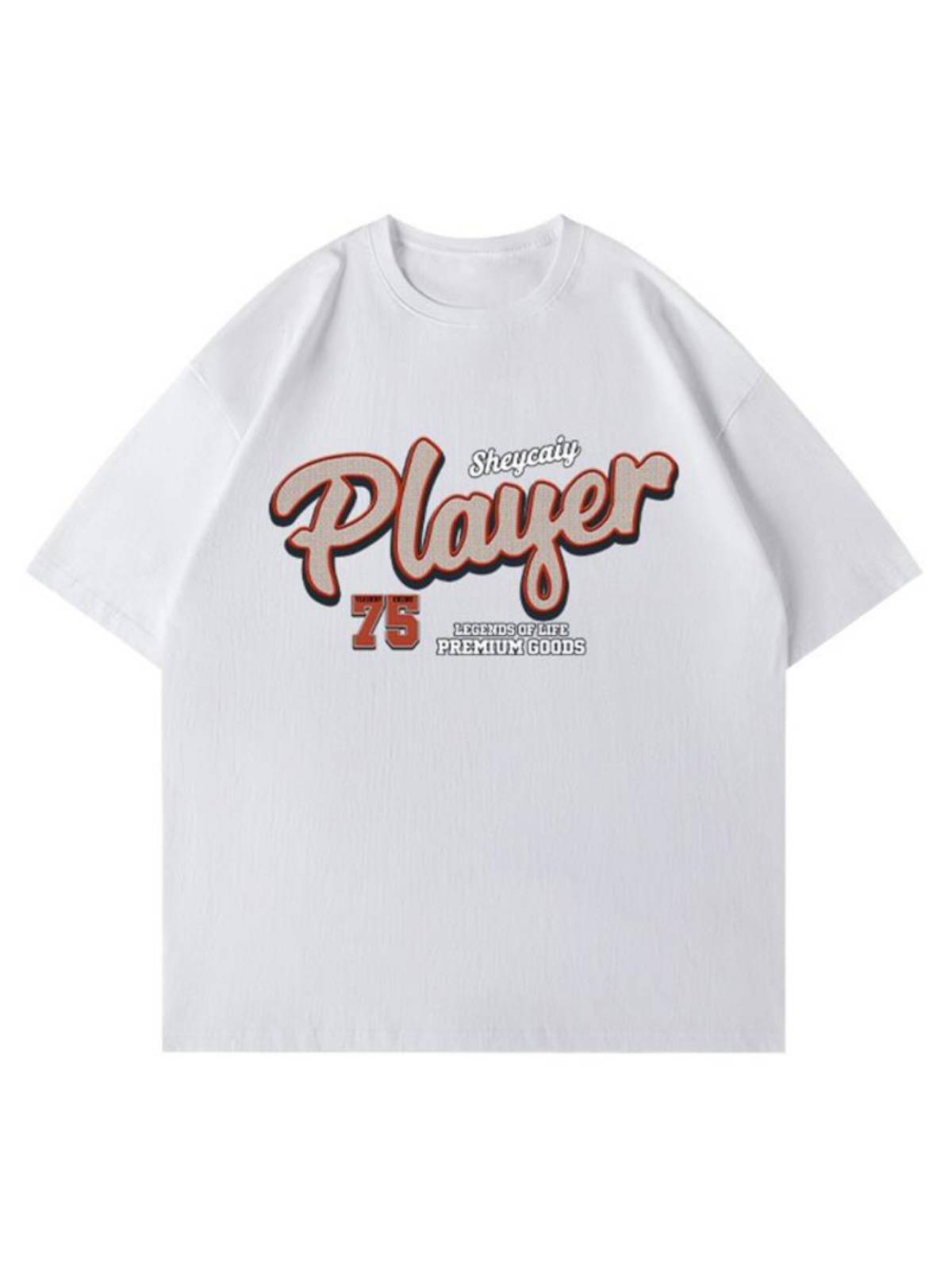 American heavy cotton short -sleeved T -shirt male rugby player 75 digital hip -hop wild street loose trend