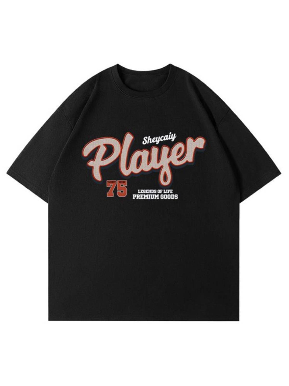 American heavy cotton short -sleeved T -shirt male rugby player 75 digital hip -hop wild street loose trend