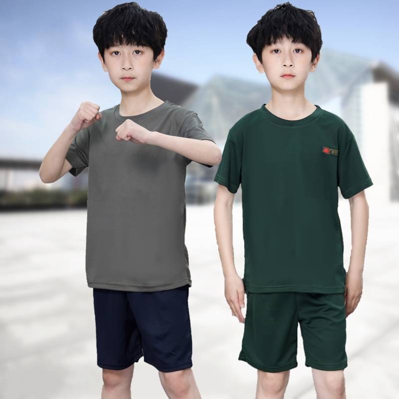 Summer children's physical energy service short -sleeved suit net fan camouflage T -shirt breathe expansion of summer camp elementary school students military training uniforms