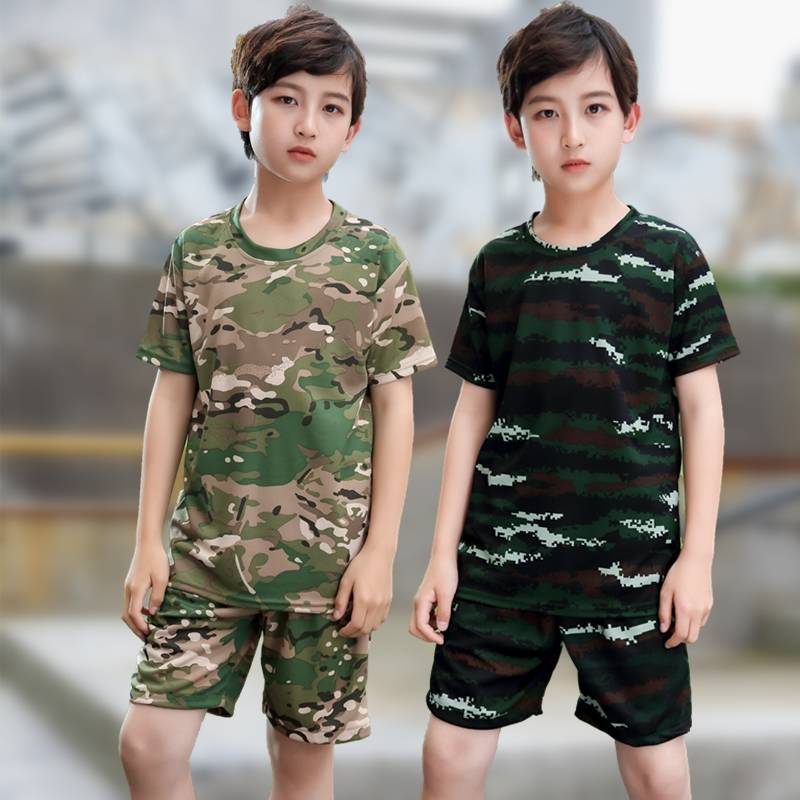 Summer children's physical energy service short -sleeved suit net fan camouflage T -shirt breathe expansion of summer camp elementary school students military training uniforms