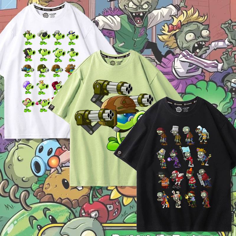 Plants vs. zombie short -sleeved T -shirt male pea shooter rugby zombie surrounding summer clothes