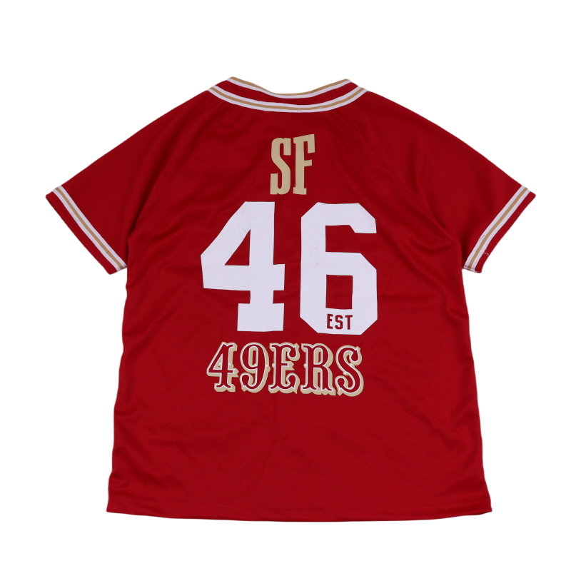 Sales processing rugby embroidery hip -hop American cardigan jersey West Coastal Street Dance T -shirt BF Half -Half -Half Belold Shirt