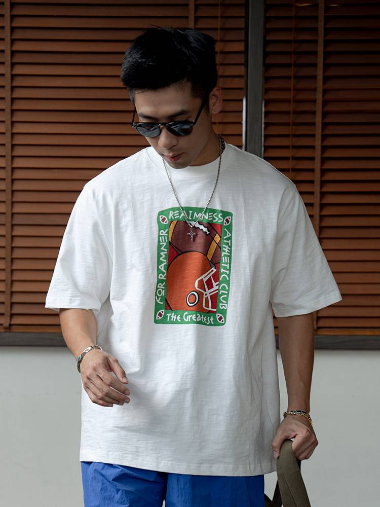 CRISSREX Store Reaimness Ramn Rugby Crayon Crayon Painting Bamboo Cotton Loose Loose Casual Short Sleeve