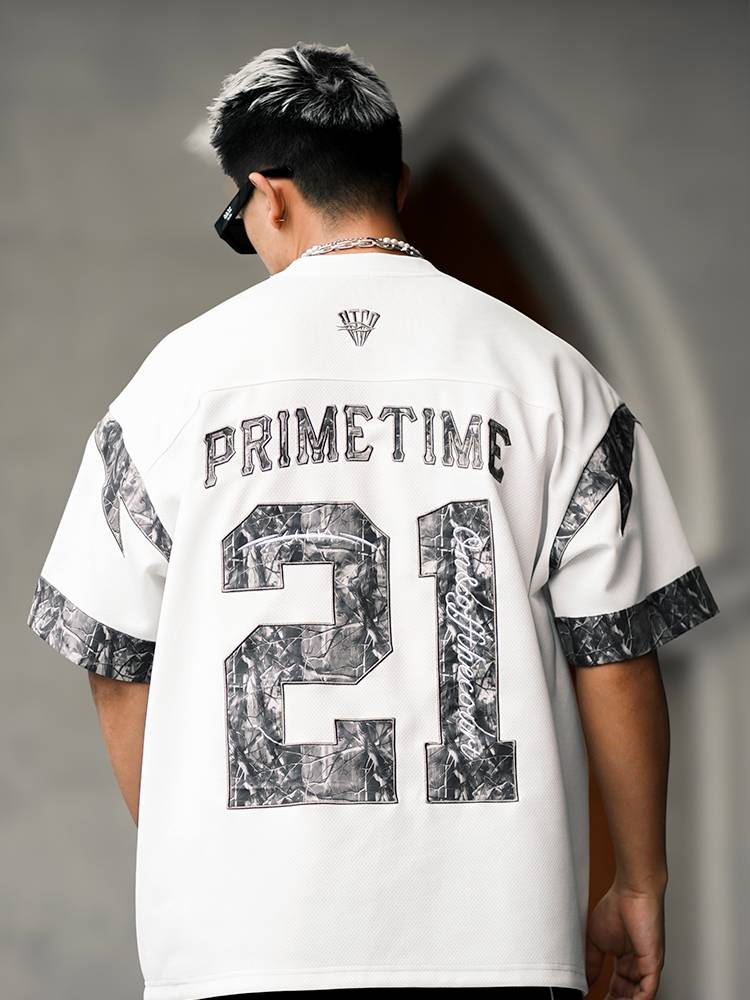 OOTC blockbuster American -style cloth embroidered retro old branches camouflage mesh eyeballs, short -sleeved T -shirt men and women