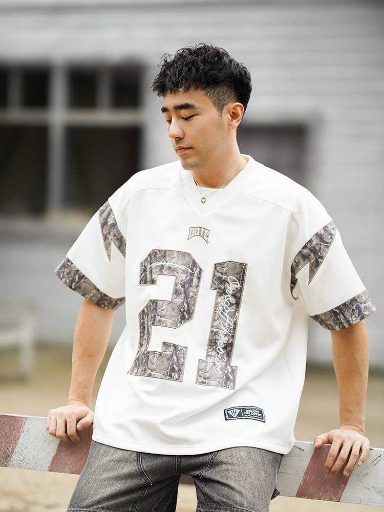 OOTC blockbuster American -style cloth embroidered retro old branches camouflage mesh eyeballs, short -sleeved T -shirt men and women