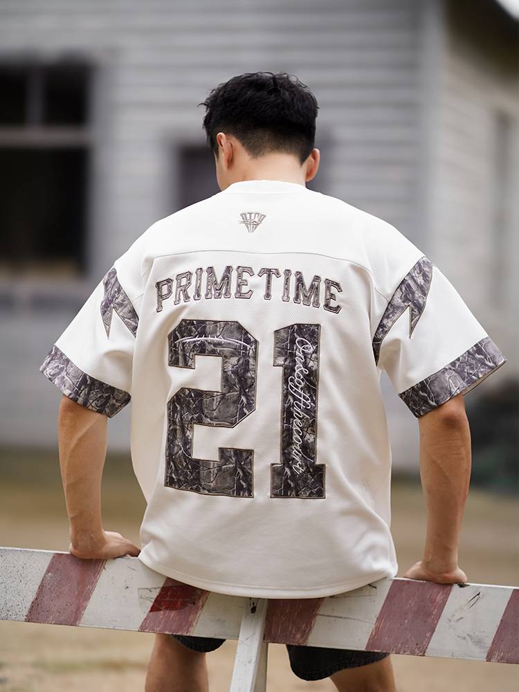 OOTC blockbuster American -style cloth embroidered retro old branches camouflage mesh eyeballs, short -sleeved T -shirt men and women
