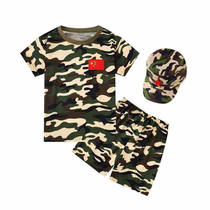 Children's short -sleeved camouflage clothing summer fast dry body can take boys and girls T -shirt set Summer camp military training half -sleeve