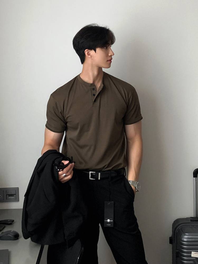 Summer short -sleeved T -shirt clothes European and American button pure cotton heavy pound tidal POLO shirt men's trend American retro half -sleeve