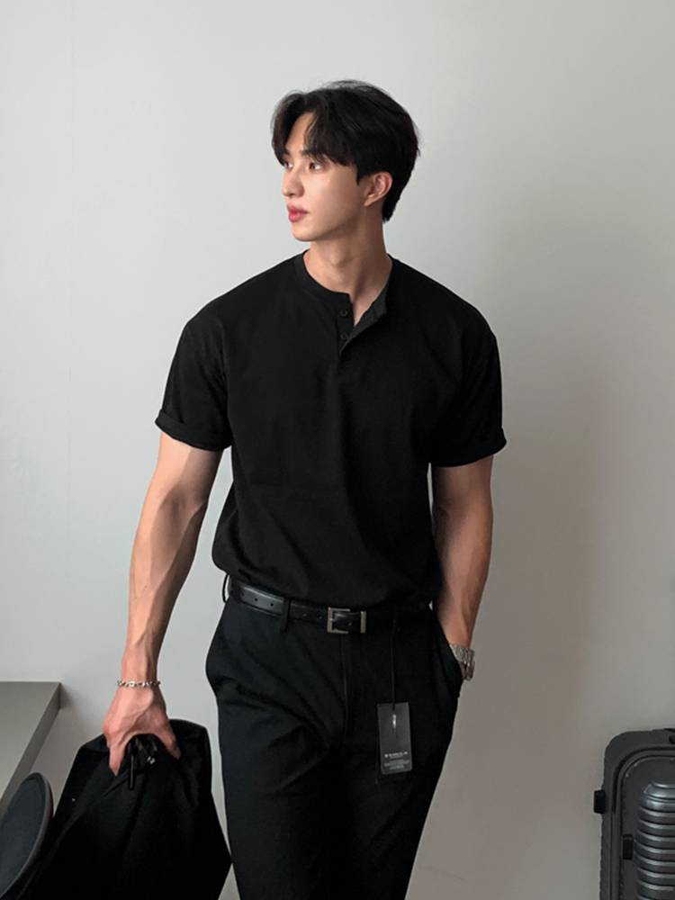 Summer short -sleeved T -shirt clothes European and American button pure cotton heavy pound tidal POLO shirt men's trend American retro half -sleeve