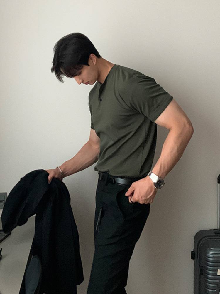 Summer short -sleeved T -shirt clothes European and American button pure cotton heavy pound tidal POLO shirt men's trend American retro half -sleeve