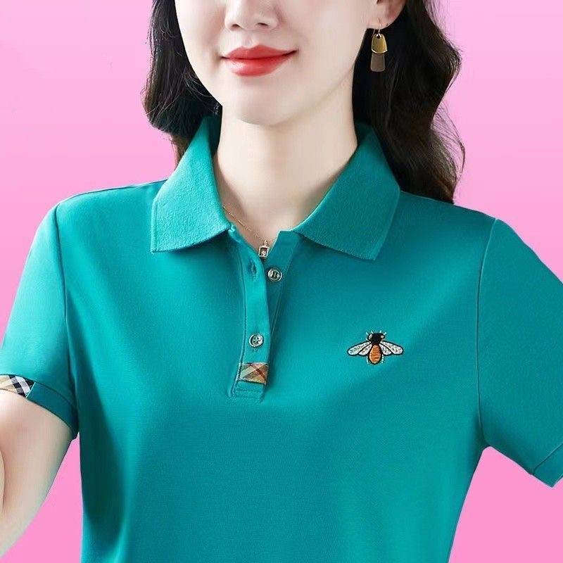 Pick up the omissions and clear warehouse ~ Tail single big -name cut label withdrawal cabinet lapel T -shirt female short -sleeved summer POLO shirt mother top A