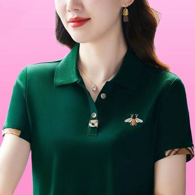 Pick up the omissions and clear warehouse ~ Tail single big -name cut label withdrawal cabinet lapel T -shirt female short -sleeved summer POLO shirt mother top A