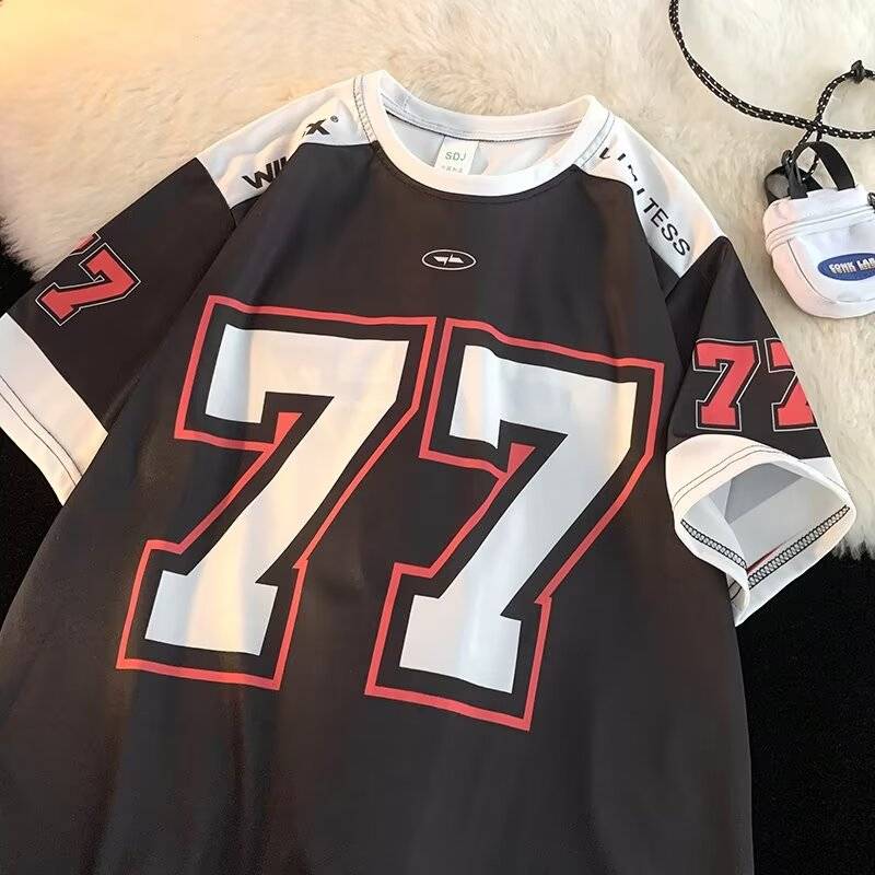 European and American style ice hockey short -sleeved T -shirt men's summer retro sports high street casual rugby uniform basketball autumn clothes