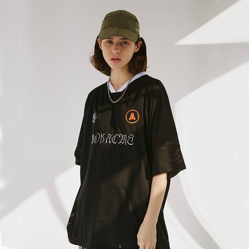 MOKACME VIBE 21SS new product oversize rugby uniform retro sports pit pattern speed dry V -neck short sleeve